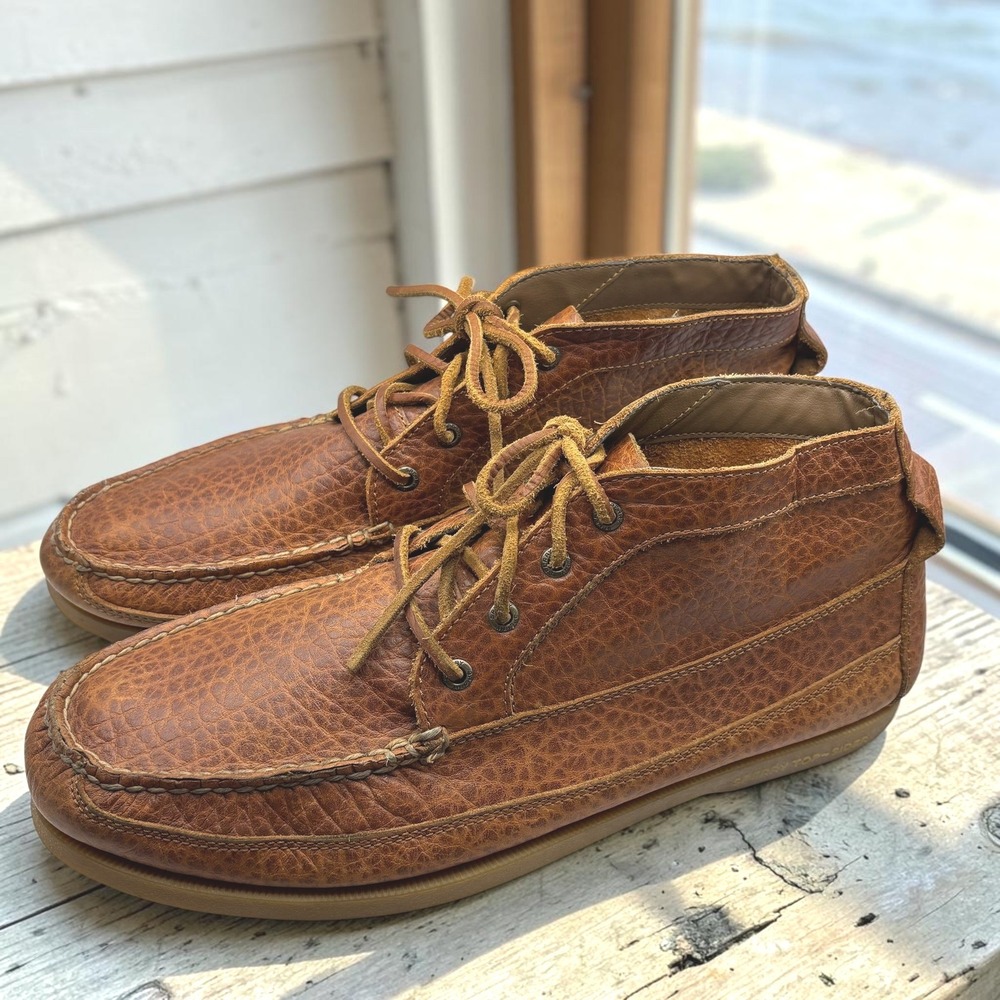 Chukka Boots Sperry 14 Brown Pebbled Leather Moc Toe Cabin Rugged Shoe Preppy